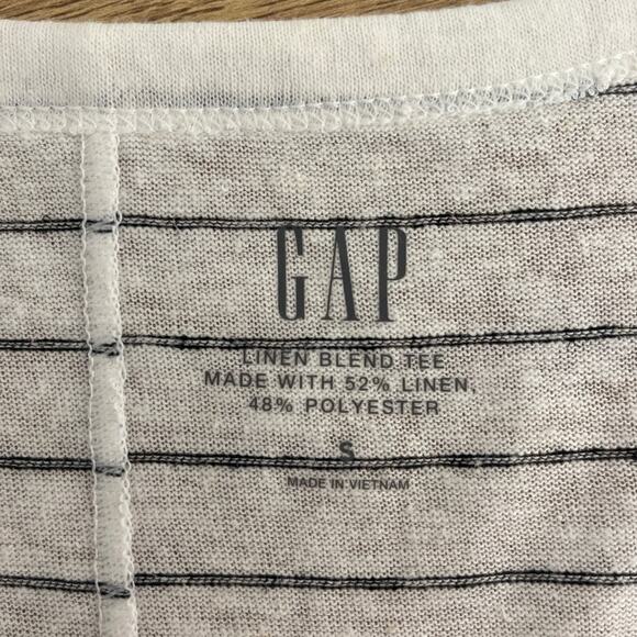 Gap Womens Linen Blend White Black Striped Short Sleeve Scoop Tee Size Small NWT - Picture 3 of 7